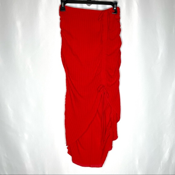 Lovers + Friends Brooke Midi Skirt XS Red Drawstring Ruched - Picture 8 of 12